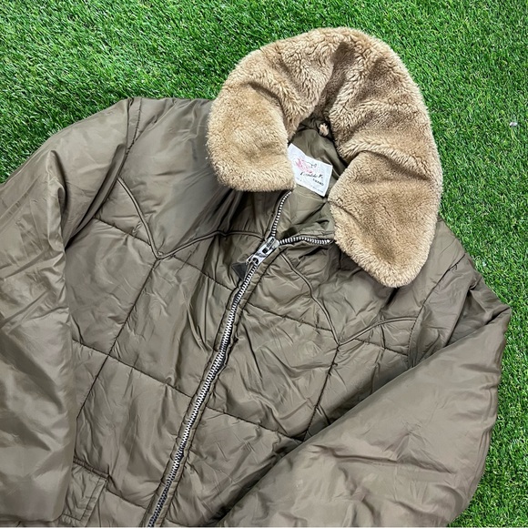 double k Jackets & Blazers - Vintage 90s Double K Brand Western Brown Fur Collared Puffer Jacket Talon 44R